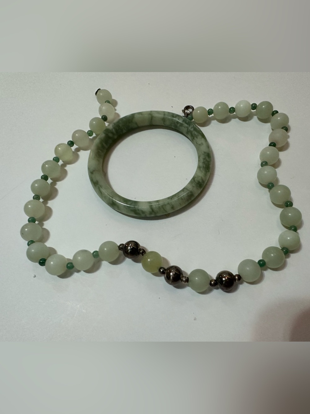 Green Natural stone Beaded Necklace and Bangle Set - Elegant Women's Jewelry